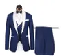 Popular Red/Navy Blue Groom Tuxedos White Lapel Groomsmen Mens Wedding Dress Fashion Man Jacket Blazer 3 Piece Suit(Jacket+Pants+Vest+Tie)6