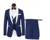 Populaire rood / marineblauw bruidegom smoking witte revers groomsmen heren trouwjurk mode man jas blazer 3 stuk pak (jas + broek + vest + stropdas) 6