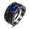 Women Rings Big Black Blue stone Fashion Wedding Ring Sets Engagement Promise bague femme Europe fashion twoinone rings80891296152658