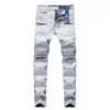 Men's ripped creased light jeans designer long slim trousers with holes mid rise straight size 28-40 high quality302D