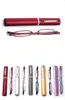 Mini óculos de leitura compacto fino, óculos de leitura de bolso barato para homens e mulheres com clipe de caneta e tubo case7905940