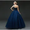 Navy Blue Mother Jurken One Shoulder Lace-up met Rits Back Avondjurken Sprankelende kralen Crystal Prom-jassen