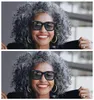 Divas Kobiety Szary Włosy Ponytail Przedłużenie Srebrny Szary Afro Bun Lub Puff Deep Curly Curly Slostring Human Włosy Ponytails Klip w prawdziwych włosach