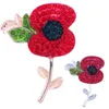 Nouveau design événement fête fournitures royaume-uni souvenir jour cadeau ton or cristal rouge coquelicot broche broche feuille verte fleur broche