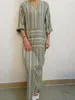 レディースコットンリネンドレスビッグサイズ5xl大型カフン長袖2020夏の縞模様の女性プラスロングマキシボードレス