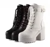 Fashion Female Women Martin Lace Up Ankle Boots Black White Boots Ultra Very High Heel Bootie Block Chunky Heel size 34405443760