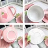 250ml Cartoon Cute strawberry Coffee Mugs Ceramic Creative Floral Juice Tea Cup with Tray Girlfriend Gift