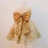 Retail Baby Girl Dresses Champagne Sequin Bow Backless Wedding Dress Princess Dress Rose Gold Bridesmaid Dresses Kids Designer CL1535843