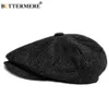 BUTTERMERE Men's Herringbone Flat Cap Wool Newsboy Hats Male Dark Grey Winter Classic Octagonal Cap Vintage British Painter Hat Y200110