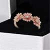 2020 Neuer 100 % 925er Sterlingsilber-Europäischer Pandora-Stil Rosa Gänseblümchen-Emaille-Trio-Ring für Frauen