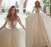 2020 luxe robe de bal désherbage robes sexy pure col en V paillettes scintillantes robes de mariée, plus la taille dos nu balayage train robe de mariée