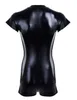 Men's G-strings WetLook Latex Catsuit Leather Manuits Mumpsuits Borda de malha de pvc preto