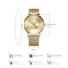 SHENGKE Ladies Quartz Watches Stainless Steel Strap Folding Buckle Gold Silver Mesh Watchband Analog Dial Business Casual Wristwatch