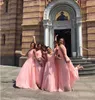 2019 Karışık Stiller Sevgiliye A-Line Uzun Şifon Nedime Elbise Kat-Uzunluk Gelinlik Elbise Örgün Elbise Pileli Korse Kıyafeti Custom Made