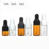 Factory Price Empty Mini Essential Oil Glass Vial Bottle 2ml Amber Clear Small Sample Glass Bottles With Dropper Cap DHL Free