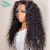 Bythair Deep Curly Lace Front perucas de cabelo humano pré arrancadas cabelo virgem brasileiro peruca cheia do laço com cabelo de bebê cor natural