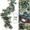 Guirlanda de eucalipto artificial artificial de 2m, folhas de eucalipto de seda longa, plantas, vegetação, cenário de casamento, folhagem, arco, decoração de parede