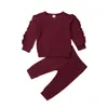 Vestiti per bambini Set di vestiti per volant per bambini Ragazzi Ragazze Top a maniche lunghe Pantaloni Tute Bambini Set di vestiti in cotone solido Abbigliamento sportivo all'aperto A959