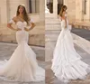 Elegante berta queda sereia vestidos de casamento lace sweetheart applique ruched longo vestido de noiva vestidos de noiva backless robe de casamento