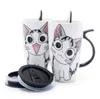 Taza de café de cerámica de gato lindo con tapa gran capacidad de 600 ml de tazas de animales creativos tazas de café regalos novedoso copa de leche 2857722