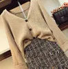 Outono inverno womans v-necked cardigan casaco de malha + cintura alta saia tweed dois peça menina senhoras saias definir roupas