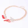 High-heeled Shoes Hip Hop Golden Statement Red Enamel Crystal Pistol Pendant Party Gift Necklace Bracelet Earring Ring