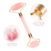 Face Massager Natural Rose Quartz Crystal Facial Roller with Silicone Cup Massage Neck Eyes Reduce Wrinkle Anti-Aging Beauty Skin Care Tool