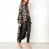 Mulheres Leopard Impressão Outono Inverno Sexy Dress Lanterna Sleeve Vestido Irregular Casual Streetwear Drapeado Vestidos Leopard Vestidos