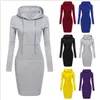 7 Colour S2XL Women Knee Length Casual Hooded Pencil Hoodie Long Sleeve Sweater Pocket Bodycon Tunic Dress Top6455978