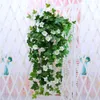 1pc 인공 아침 영광 포도 나무 매달려 벽 식물 화장장 가짜 정원 벽 울타리 창문 녹지 잎 인공 식물 장식