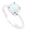 Hurtownie Wakacje Biżuteria Prezent Okrągły Biały Ogień Opal Klejnoty 925 Sterling Silver Fashion Woman Solitaire Ring US Rozmiar 7-8