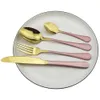 4 Pcs/Set Knife Fork Spoon Dinner Set Plated Mirror Cutlery 304 Stainless Steel Dinnerware Gold/Pink/Black/Red Flatware Western Tableware