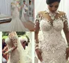 Luxury Crystals Mermaid Wedding Dresses High Neck Long Sleeves Beaded Applique Bridal Gowns Court Train Plus Size Wedding Dress