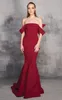 Elagent Dark Red Mermaid Prom Dress Sleevelessoff 어깨 새틴 활 플러스 사이즈 파티 드레스 스윕 기차 공식 드레스 Ogstuff Robes De Soirée