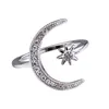 Anéis de lua de estrelas aberta feminina para mulheres prata rosa ouro enchido bonito anel de cristal branco batendo jóias minimalistas