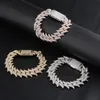 Luksusowy projektant Biżuteria Męskie Bransoletki 16mm Hip Hop Merce Out Cuban Link Łańcuch Bangle Bling Diamond Tennis Urok Bransoletka Moda Rapper Złoto