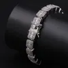 Baguette CZ Cubic Zirconia Pulsera de tenis agrupada Pulseras de cadena de hip hop Oro blanco de 18 quilates Bling Square Princesa Diamante Rapero Cadenas de Miami Joyería de rapero