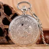 Vintage brąz srebrny komunizm projekt odznaki zegarki mężczyźni kobiety ręcznie nakręcany mechaniczny zegarek kieszonkowy łańcuszek z wisiorem zegar prezent