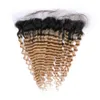 蜂蜜金髪のオムレの深い波2バンドルのインドのバージン髪の前頭閉鎖とインドのバージンの髪の毛の髪の毛の織り＃1b / 27ライトブラウンオムレ