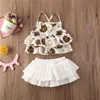 3スタイルの幼児の赤ちゃんの女の子の服セットノースリーブスリングトップスロンパ+花柄プリントチュチュスカートアウトフィットサンスーツベビーガールズサマーセット1
