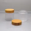 70pcs 250g 250ml Matt Frosted PET Cream Bottle Jars With bamboo Lid bamboo Cap Bamboo Plastic Cosmetic Container Candy Jars