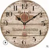 European Vintage Digital Wall Clock Round Wood Retro Wall Clocks Living Room Bedroom Decorative Clock 14 inch 34cm 10 Styles