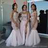 2020 Vestidos de dama de honor sudafricanos Apliques largos fuera de hombro Mermaid barato Prom Vestido dividido Mira de honor 7790634