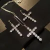 Hot Koop Klassieke Mode-sieraden 925 Sterling Zilver Volledige Ronde Cut White Topaz CZ Diamond Lucky edelstenen Cross Hanger Hanger Oorbel