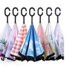 Flower Pattern Umbrellas Inverted Umbrella Sunny Rainy Folding Umbrellas C Handle Double Layer Self Stand Inside Out Reverse Windproof