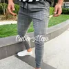 Męskie spodnie bojówki seksowna wysoka talia wiosna lato modna kieszeń męska Slim Fit Plaid spodnie z prostymi nogawkami Casuals ołówek Jogger Casual Pan