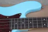 Factory Custom Sky Blue Electric Bass Guitar with Red Tortoise Shell Pickguard,Rosewood Fingerboard,Offer Customized