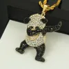 Rhinestone Luxury Hip Hop Jewelry Gold Silver Dancing Funny Panda Animal Pendant Iced Out Rock Hip Hop Designer Necklaces Gift for245H