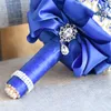 Artificial Sapphire Nupcial Buquês de Casamento Rosas Fita Flores Cristal Rhinestone Noiva Buquê Casamento Handmade Acessórios