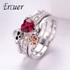 Schädel Finger Silber weibliche Eheringe Set für Frauen Mädchen rotes Herz Kristall CZ Rose Blume Skelett Gothic Schmuck Geschenk Ring